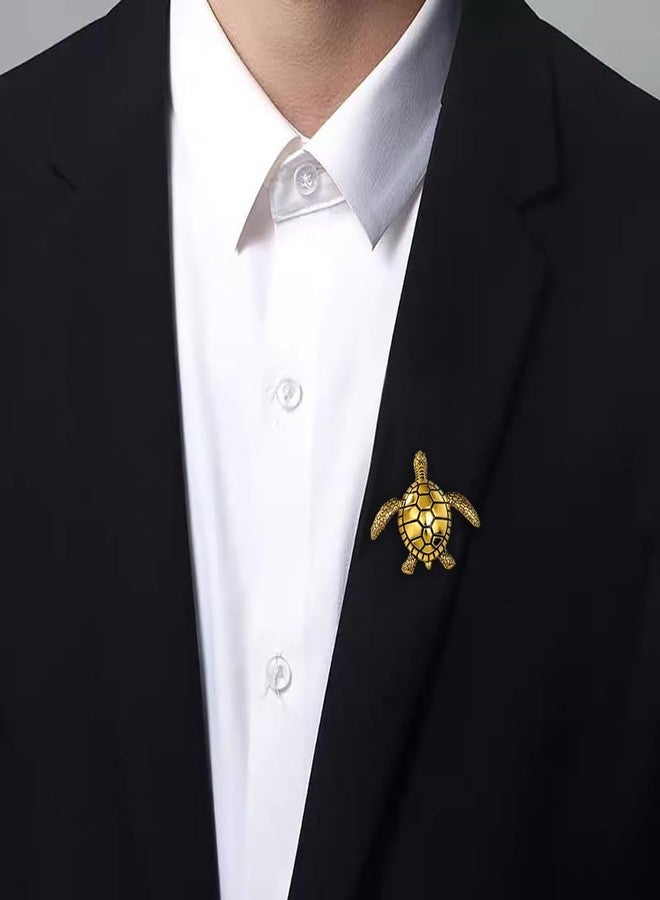 Cykdohy Vintage Sea Turtle Brooch Statement Pin for Women Men Ancient Cute Fashion Tortoise Brooches Retro Ocean Marine Animal Lapel Pins Corsage Hat Bag Dress Clothing Accessories Jewelry for Wife Mom (Gold) - Image 2